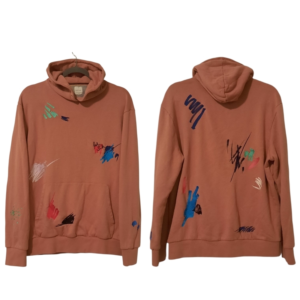 PAUL SMITH Embroidered Marker Pen Mens Pink Hoodie Ink Spill Organic Cotton L